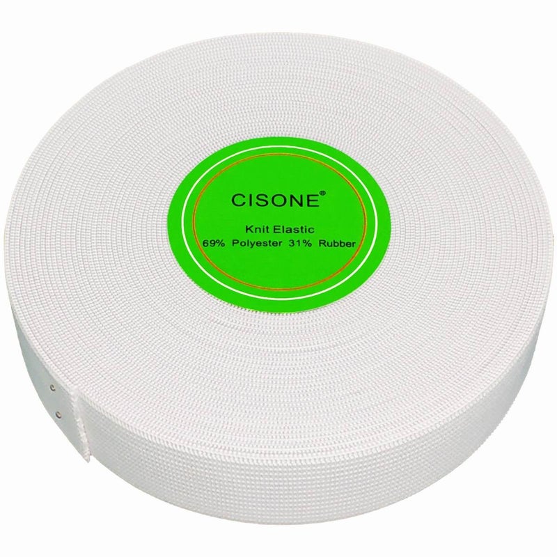 CISONE Knit Elastic 1 Inch Wide White Heavy Stretch High Elasticity Knit Elastic Band 10 Yards - Image 1